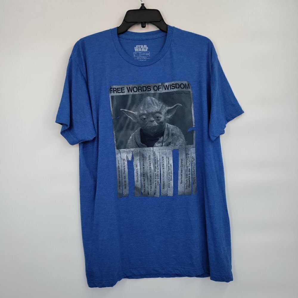 Star Wars Yoda Free Words Of Wisdom Crewneck Tee-Shortsleeve Top  Large Men Blue